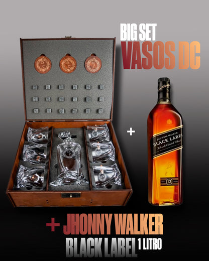 BIGSET VASOS DC + JHONNY BLACK LABEL 1 LT