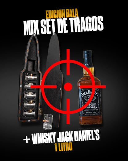 MIX DE VASOS BALA + JACK DANIEL’S 1 LT